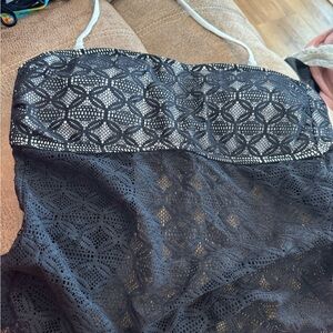 Red Camel Black Lace Strapless Swimdress with Removable Straps